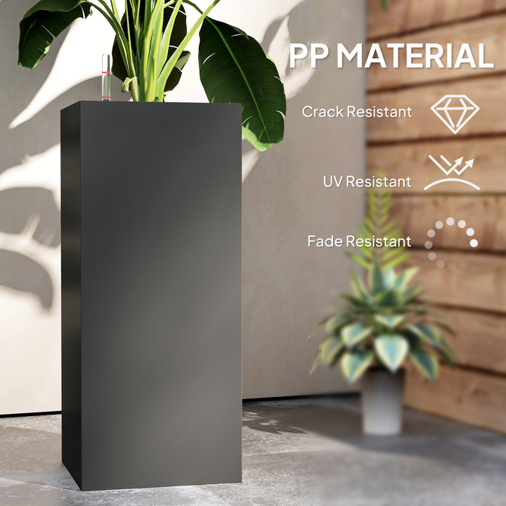 Outsunny 2 Pack Planter Box, 26 Inch Plastic Flower Pots with Water Level Indicator, Drainage Hole and Drain Plug, Dark Grey