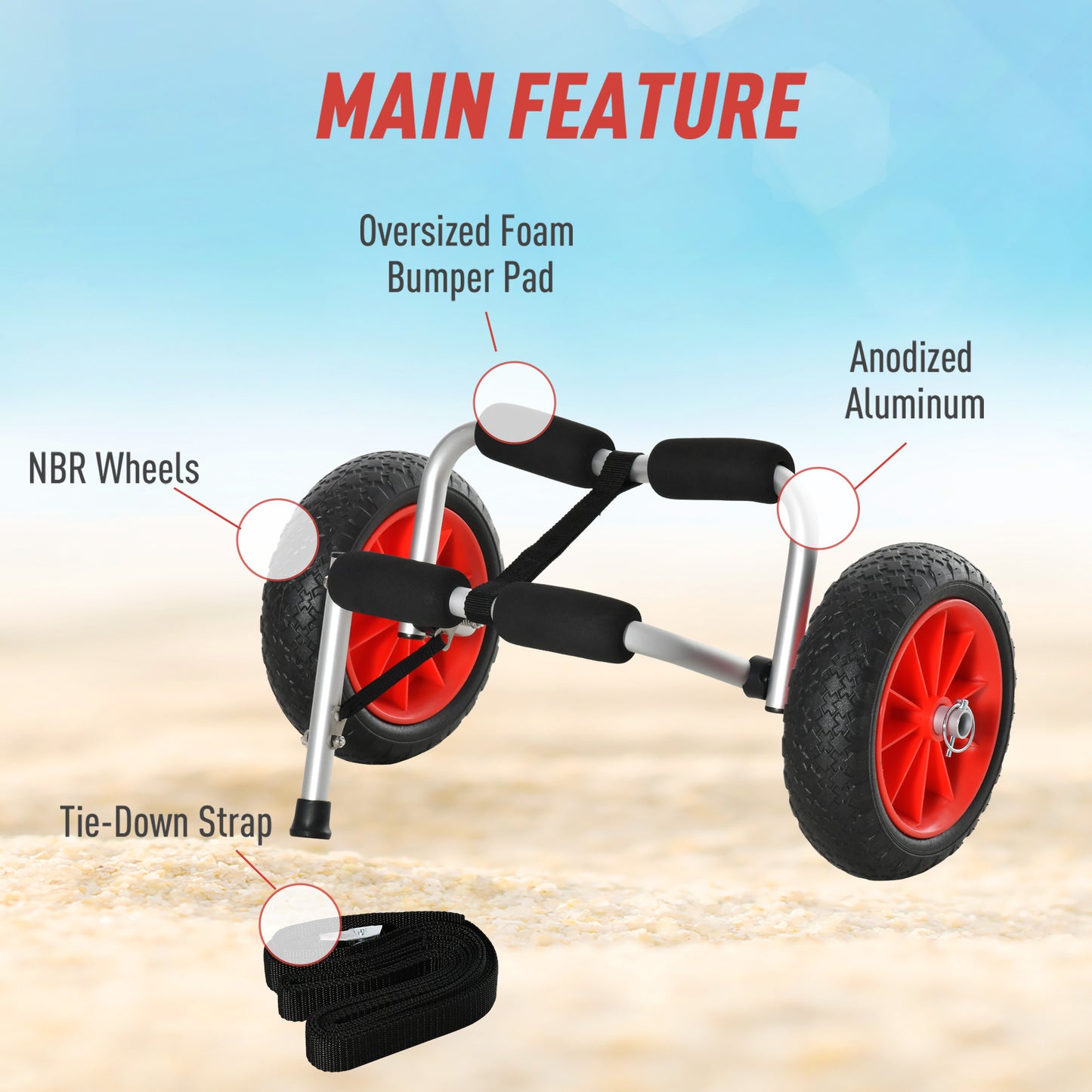 Soozier Foldable Kayak Cart, Aluminum Boat Canoe Carrier Tote Dolly Trolley Transport Trailer NO-Flat Wheel Silver