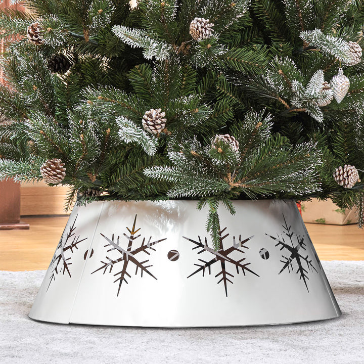 HOMCOM 26" Christmas Tree Base Cover, Christmas Tree Collar with Hollow Snowflake Pattern for Holiday, Party, Silver