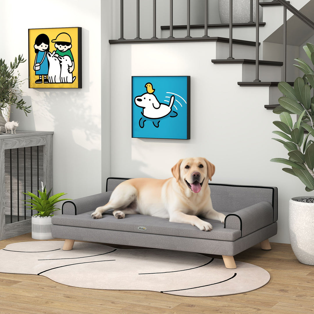 PawHut Elevated Dog Sofa Bed, Cat Couch with Cushion, Washable Cover, Wooden Legs, for Medium & Large Dogs, Dark Grey