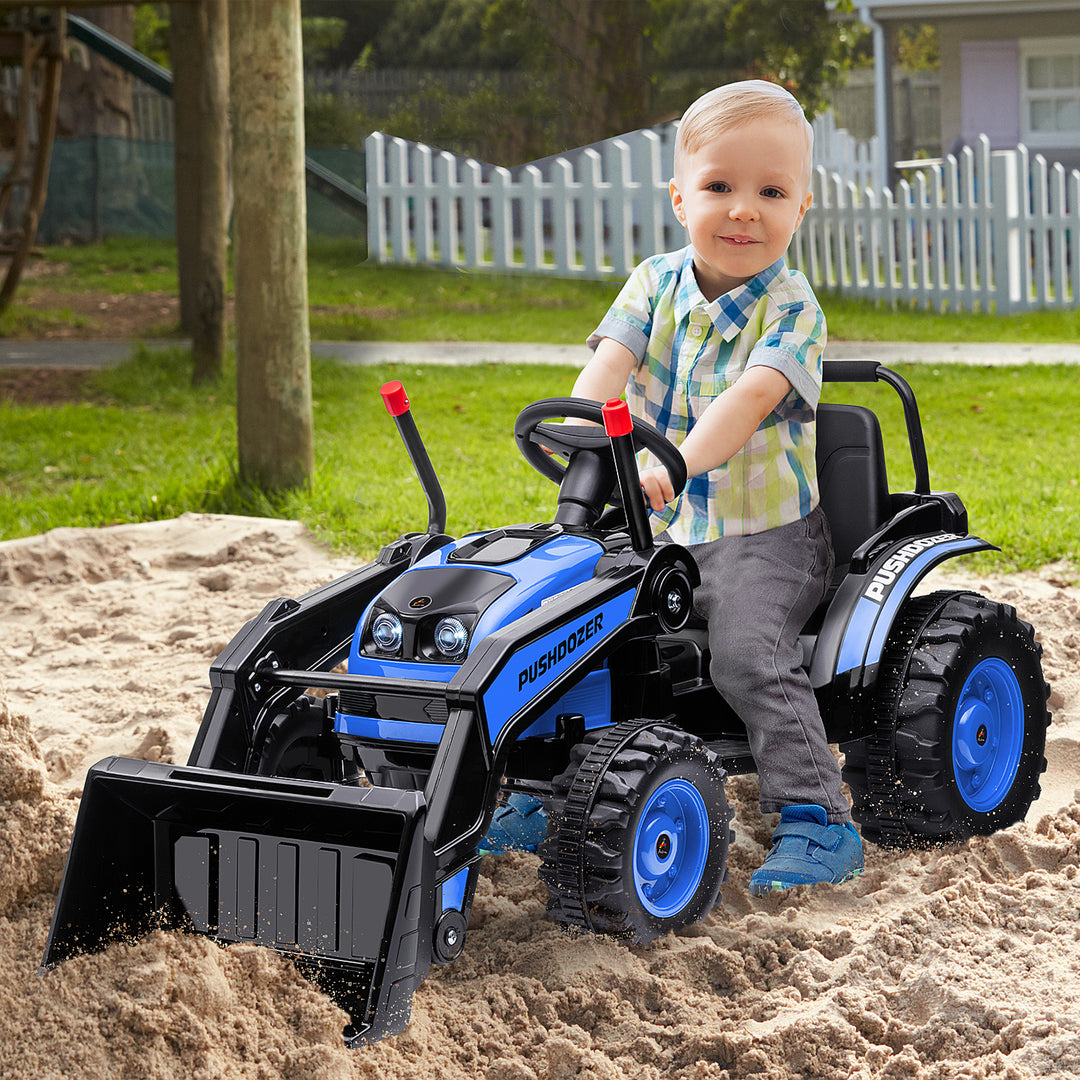 Aosom Kids Tractor 6V Battery Powered Digger Ride On Excavator Music Headlight Moving Forward Backward Blue