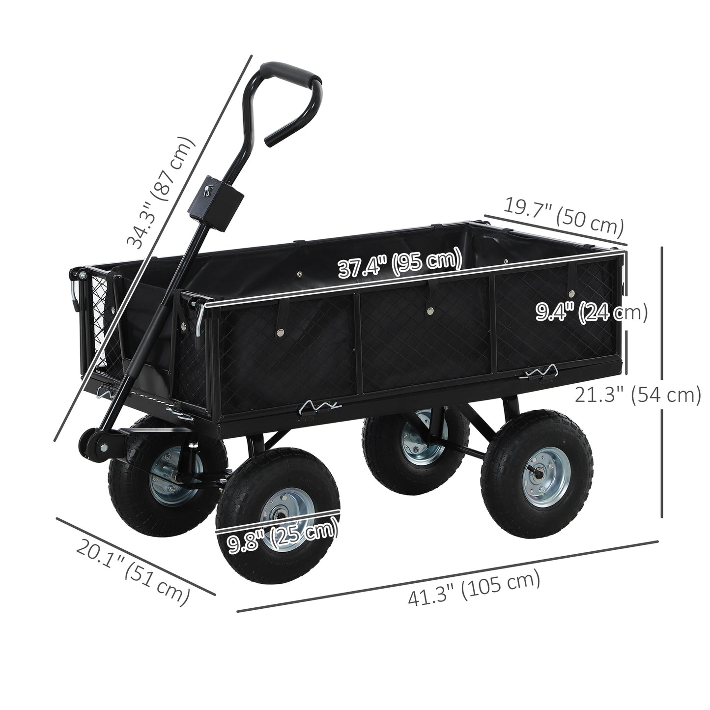 Outsunny 342L Utility Wagon Cart with Removable Mesh Sides to Convert into Flatbed for Beach Lawn Yard