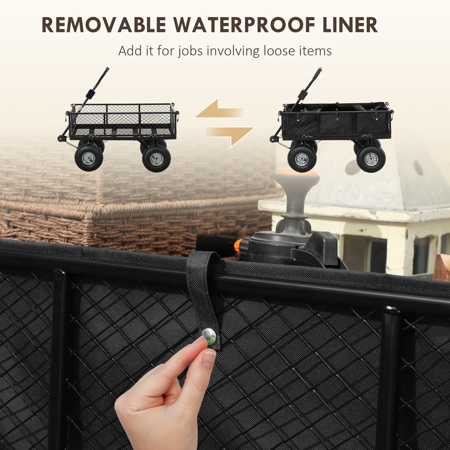 Outsunny 342L Utility Wagon Cart with Removable Mesh Sides to Convert into Flatbed for Beach Lawn Yard