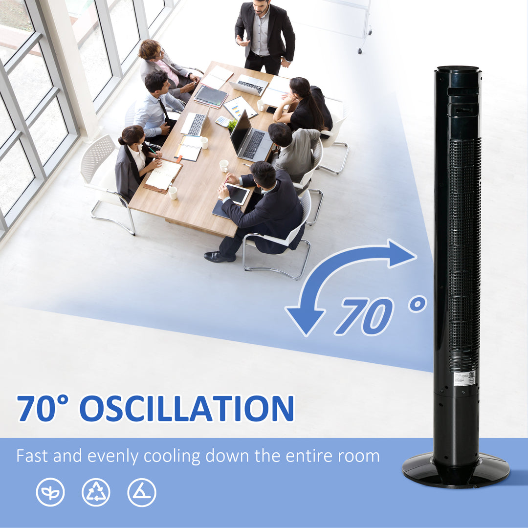 HOMCOM Freestanding Tower Fan Cooling for Home Bedroom with Oscillating, 3 Speed, 12h Timer, LED Sensor Panel, Remote Controller, White