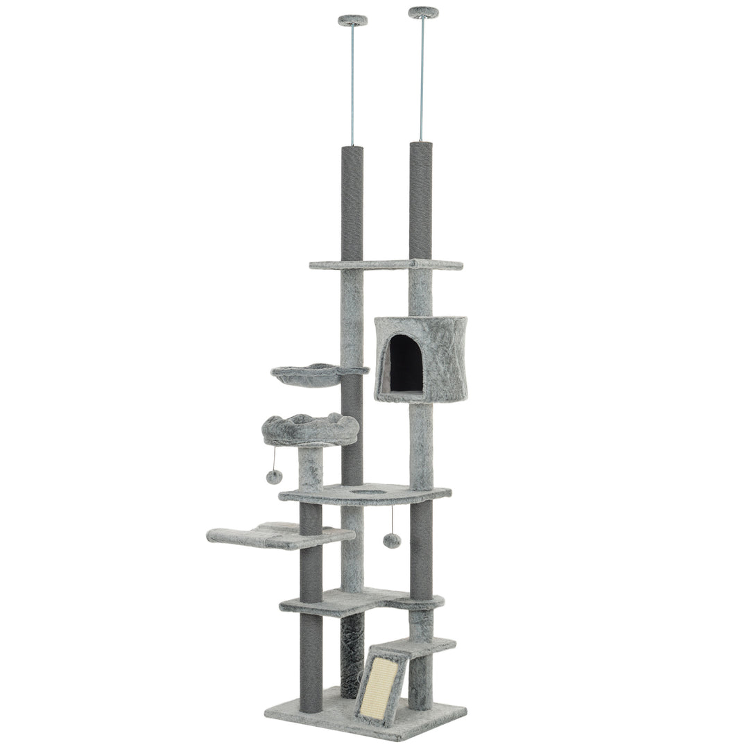 PawHut 89" -100" Adjustable Height Floor to Ceiling Cat Tree, Multi Levels Cat Climbing Tower with Scratching Posts