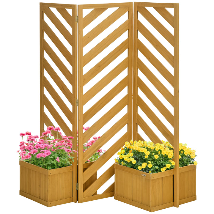 Outsunny Backyard Privacy Screen - Folding 65" with Planters for Patio, Deck, and Backyard, Brown