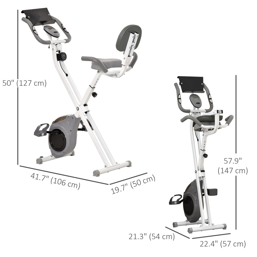Soozier Folding Exercise Bike, Indoor Stationary Bike with 8-Level Magnetic Resistance and LCD Monitor, for Cardio Workout, Grey
