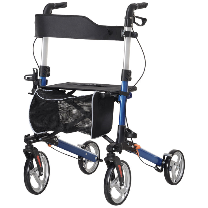 HOMCOM Lightweight Folding Rolling Walker with Large Seat, Back, Adjustable Handle, Bag, Dual Brake, Cane Holder, Red