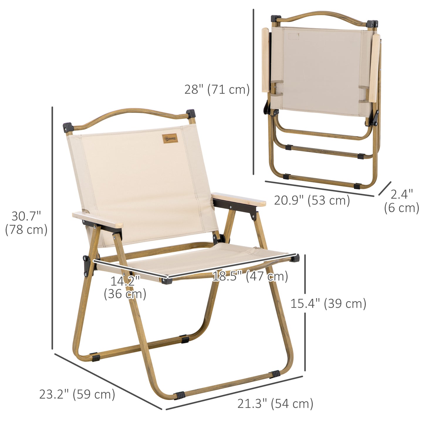 Outsunny Camping Chair, Lightweight Folding Chair, Portable Armchair, Excellent for Festivals, Fishing, Khaki