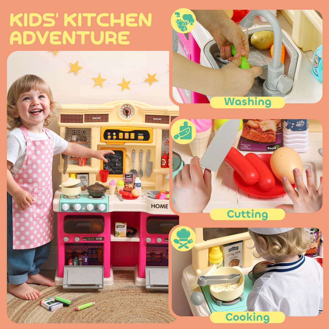 Qaba Play Kitchen Set, Kids Kitchen Playset with Real Lights and Sounds, Sink, Stove, Clock, Accessories, Green