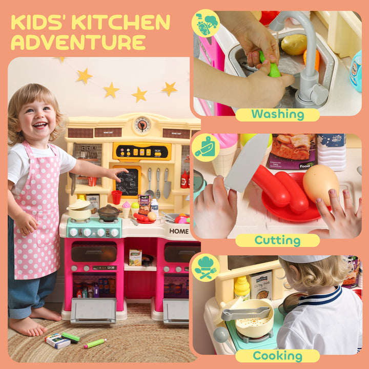Qaba Play Kitchen Set, Kids Kitchen Playset with Real Lights and Sounds, Sink, Stove, Clock, Accessories, Green
