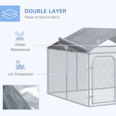 PawHut Outdoor Dog Kennel  with Roof, Dog Run with Waterproof & UV-Resistant Cover, Secure Lock, for Backyard & Patio, 7.5' x 7.5' x 5.7'
