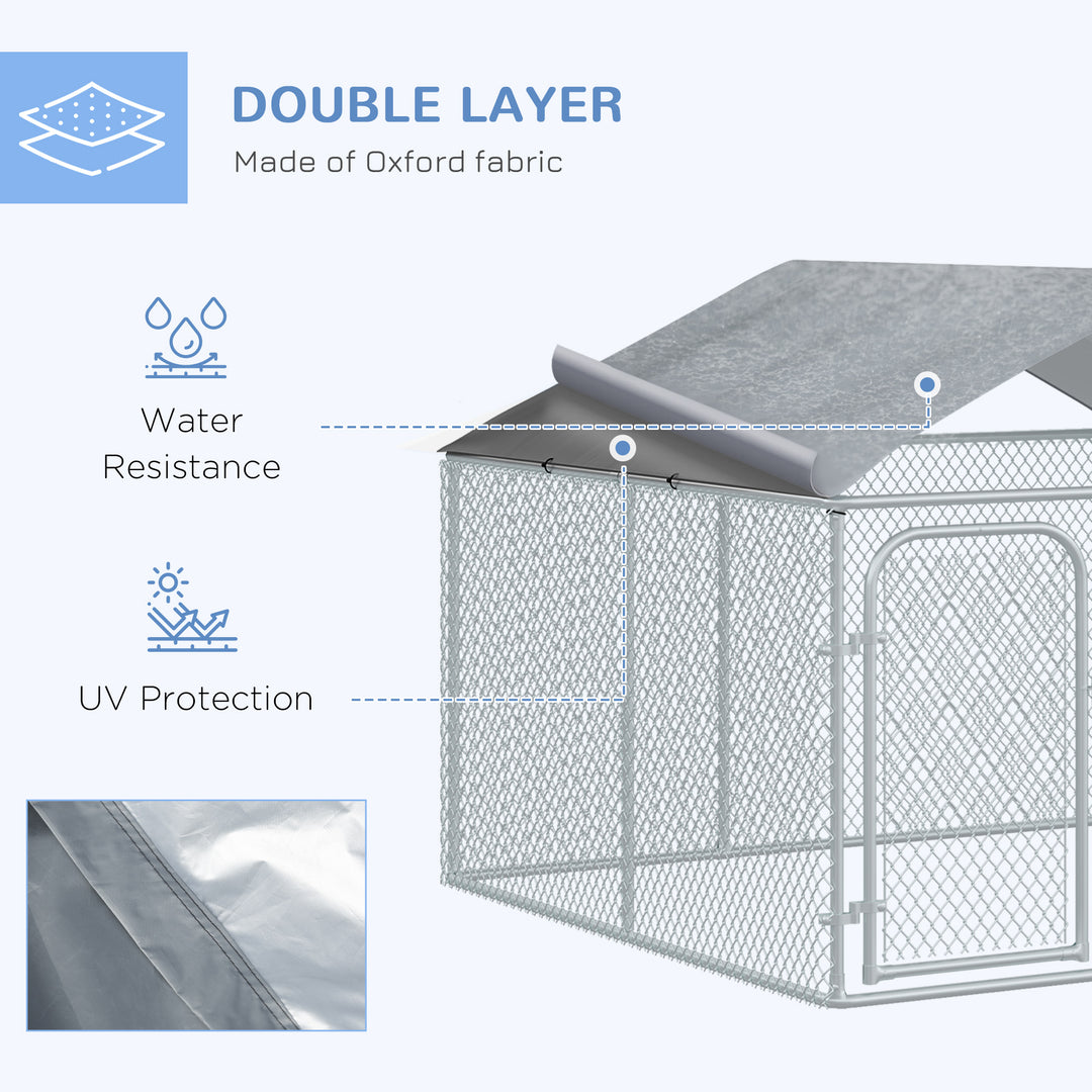 PawHut Outdoor Dog Kennel  with Roof, Dog Run with Waterproof & UV-Resistant Cover, Secure Lock, for Backyard & Patio, 7.5' x 7.5' x 5.7'