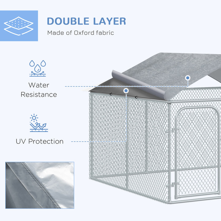 PawHut Outdoor Dog Kennel  with Roof, Dog Run with Waterproof & UV-Resistant Cover, Secure Lock, for Backyard & Patio, 7.5' x 7.5' x 5.7'