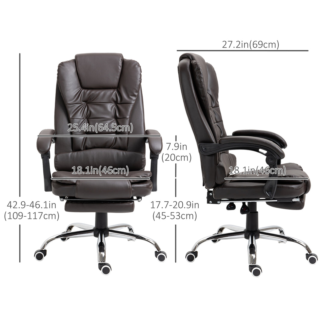 HOMCOM High Back Office Chair PU Leather Executive Office Chair with Retractable Footrest Padded Armrest Black
