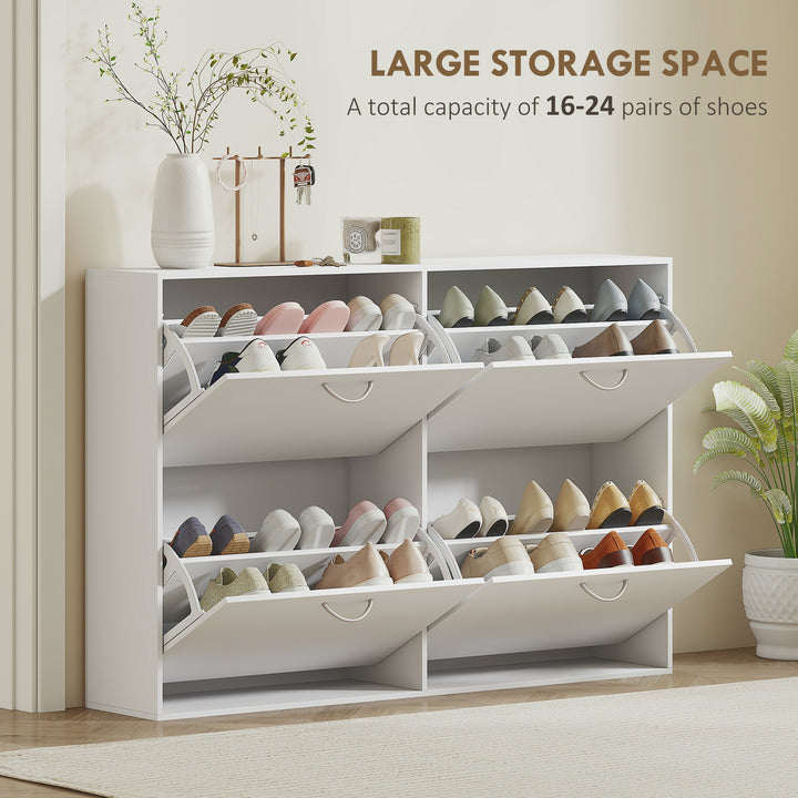 HOMCOM Flip Down Shoe Storage, Multi Cabinet, Wooden Shoe Rack, Entryway Shelf, 4 Drawer Organizer, Freestanding Unit, Brown