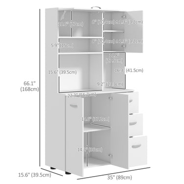 HOMCOM Freestanding Kitchen Microwave Cabinet Tall Cabinet with Doors Drawers Shelves, White