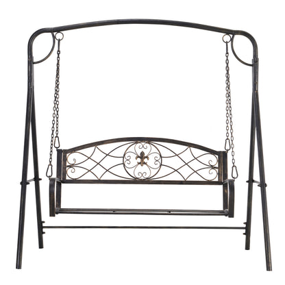 Outsunny 2 Seater Porch Swing Chair, Weather Resistant Outdoor Swing Seat with Metal Frame for Garden, Backyard, Lawn, Black