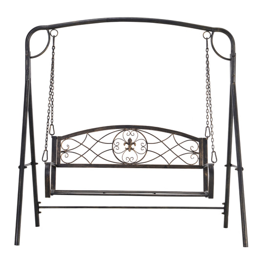 Outsunny 2 Seater Porch Swing Chair, Weather Resistant Outdoor Swing Seat with Metal Frame for Garden, Backyard, Lawn, Black