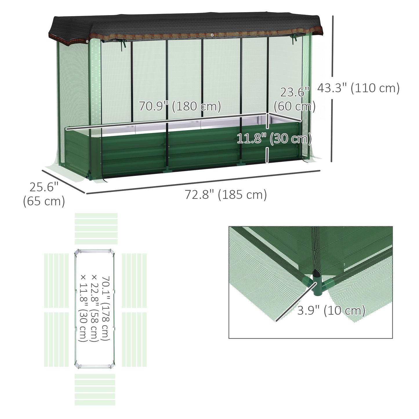Outsunny Galvanized Steel Planter Box with Crop Cage and Shade Cloth, Raised Garden Bed for Flowers, Vegs and Herbs