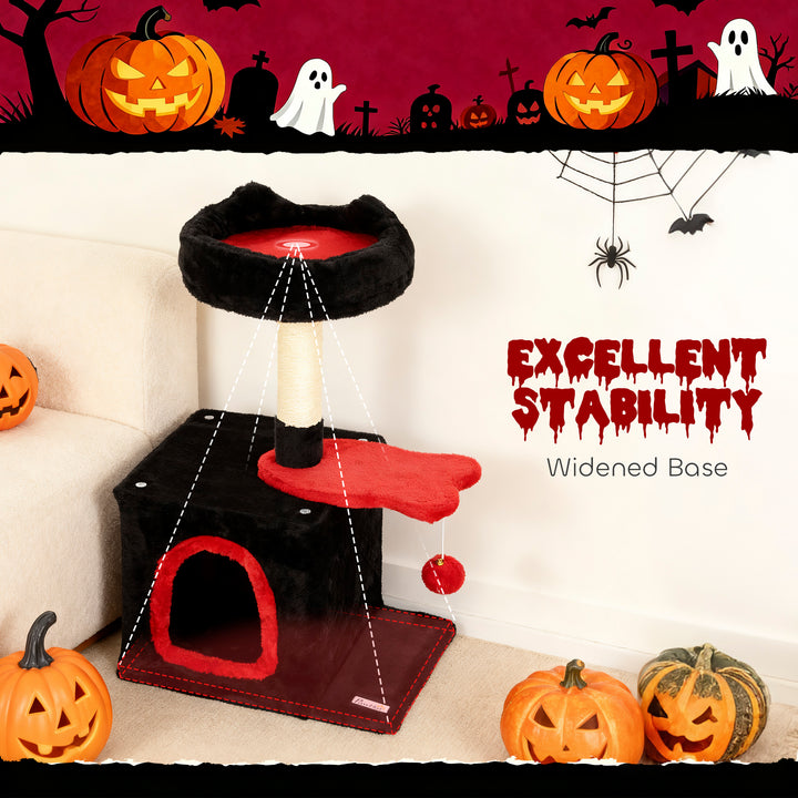 PawHut 28" Cat Tree Tower with Plush Top Bed, Cozy Condo, Sisal Scratching Post, Perch, Dangling Ball, Light Grey