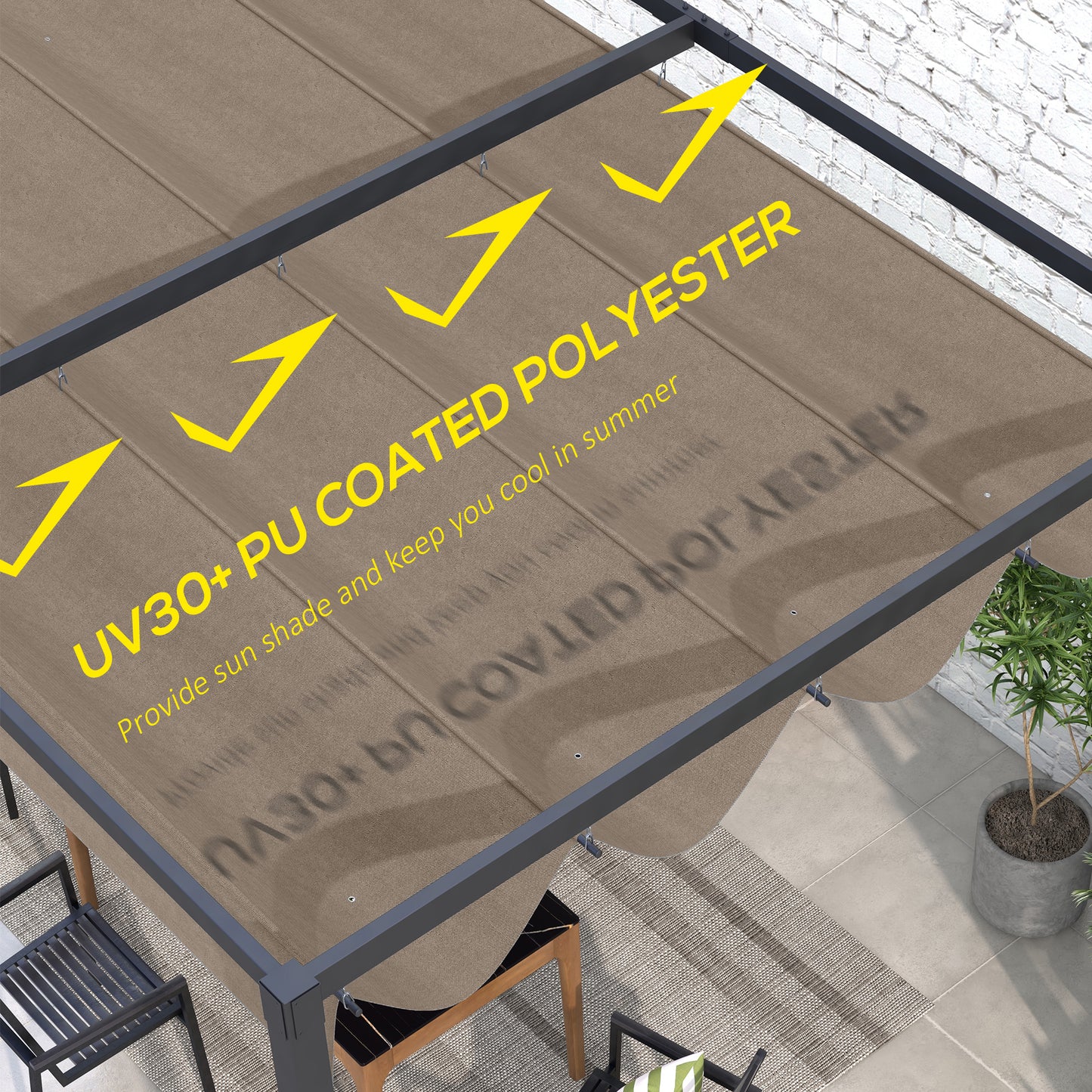 Outsunny Pergola Canopy, Retractable Sun Shade Cover for 10' x 7' Pergola, UV30+ Protected, Cream White
