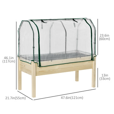 Outsunny Raised Garden Bed with PE Greenhouse Cover Outdoor Elevated Wood Planter Box for Herbs and Vegetables, Use for Patio, Backyard, Balcony, 48 x 22 x 46 inch, Natural