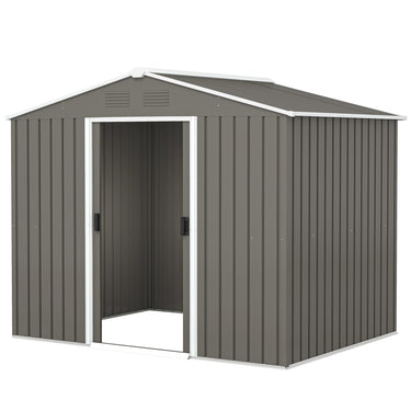 Outsunny 8' x 6' Outdoor Storage Shed, Metal Garden Tool Storage House with Lockable Sliding Doors and Vents for Backyard Patio Lawn, Light Grey