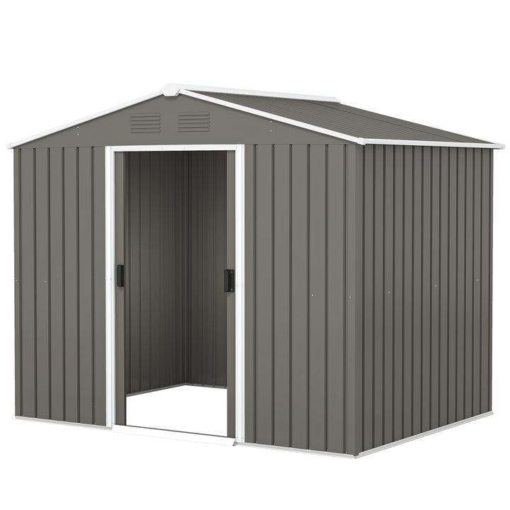 Outsunny 8' x 6' Outdoor Storage Shed, Metal Garden Tool Storage House with Lockable Sliding Doors and Vents for Backyard Patio Lawn, Light Grey