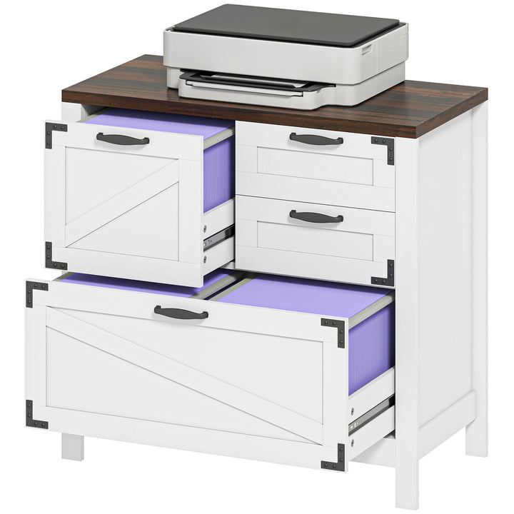 HOMCOM Lateral Filing Cabinet, Farmhouse File Cabinet with 4 Drawers, Fit Letter/A4/Legal Hanging Files, Black Wood Grain