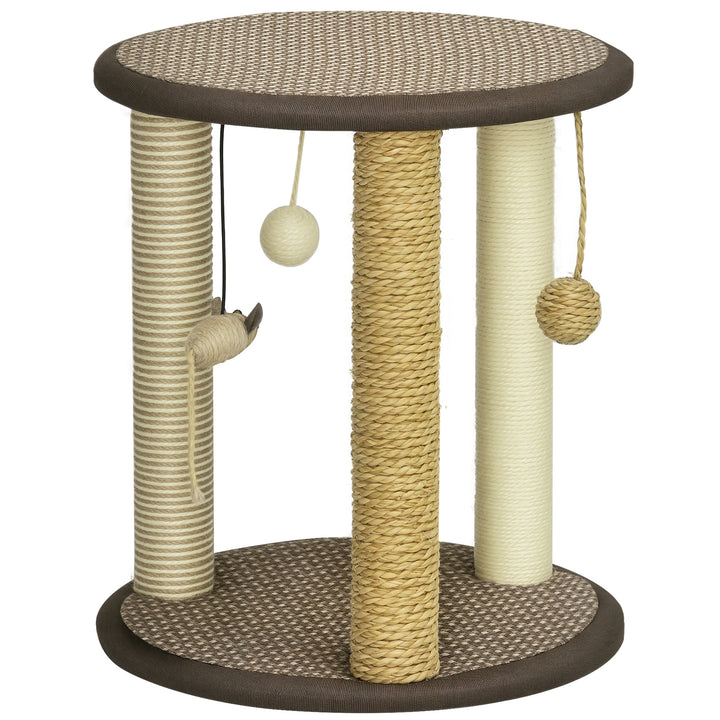 PawHut 17" Cat Tree, Kitty Activity Centre with Hanging Toys, Cat Tower with Jute, Sisal, Seagrass Scratching Post, Brown