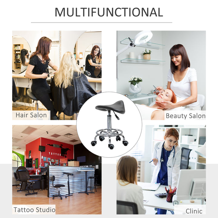 HOMCOM Saddle Stool, PU Leather Adjustable Rolling Salon Chair for Massage, Spa, Clinic, Beauty and Tattoo, Black