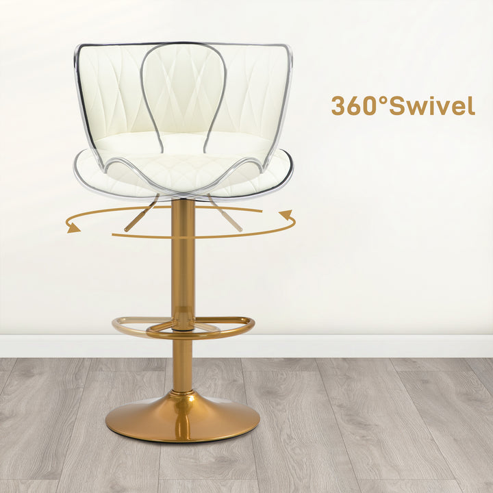 HOMCOM Counter Height Bar Stools Set of 2, Adjustable Height Bar Chairs with Swivel Seat, PU Leather Upholstery