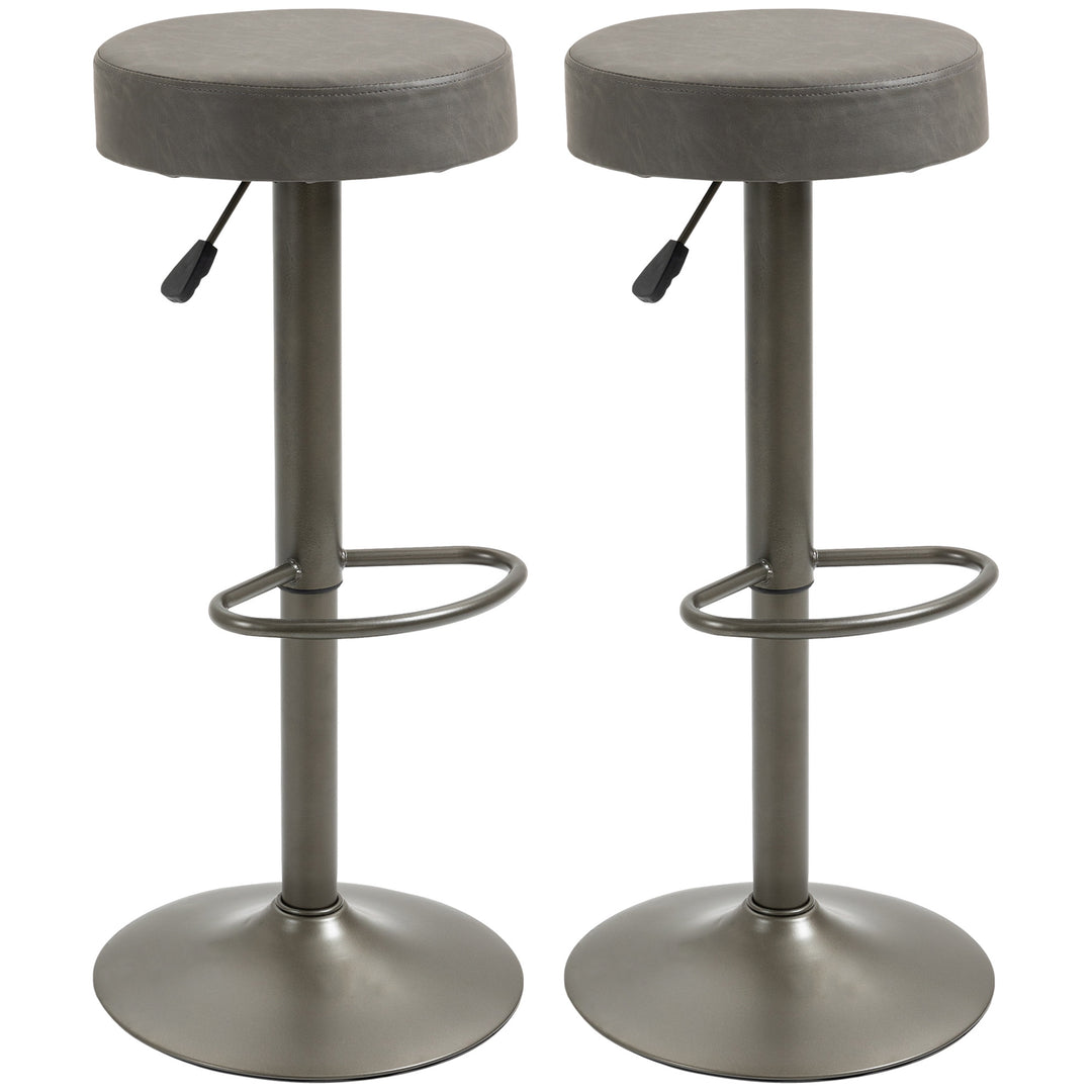 HOMCOM Modern Adjustable Bar Stools Set of 2, Swivel Barstool with Footrest, PU Leather Round Top for Kitchen, Brown