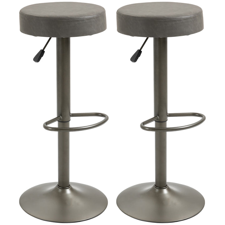 HOMCOM Modern Adjustable Bar Stools Set of 2, Swivel Barstool with Footrest, PU Leather Round Top for Kitchen, Brown