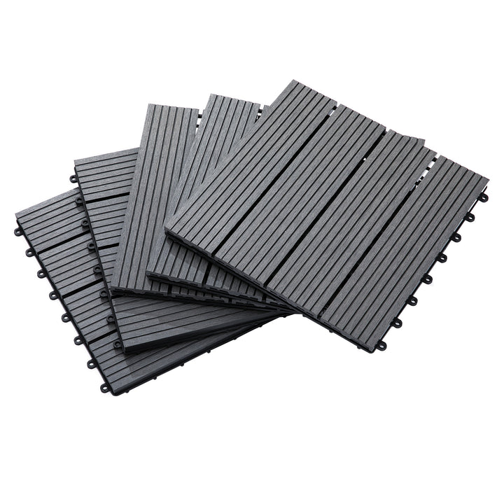 Outsunny 11 Pcs Plastic Interlocking Deck Tiles, 12" x 12" Non-slip Flooring Tiles for Indoor Outdoor Patio Balcony, Grey
