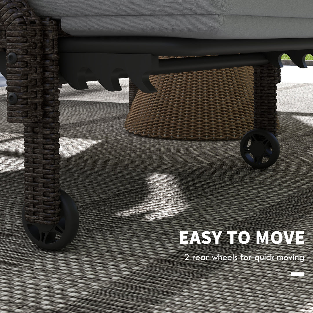 Outsunny Wicker Chaise Lounger with 5-Level Adjustable Backrest, Light Grey