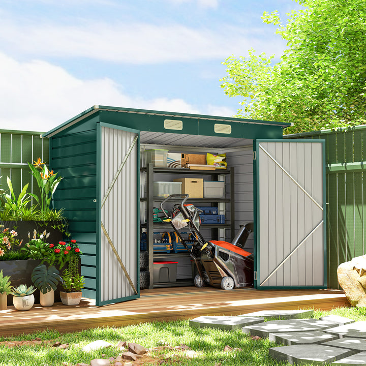 Outsunny 8 x 4FT Galvanized Garden Storage Shed, Metal Outdoor Shed with Double Doors and 2 Vents, Green