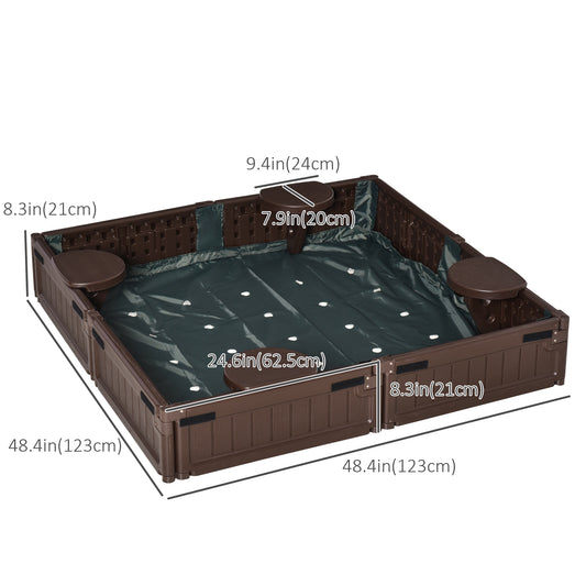 Outsunny Kids Outdoor Sandbox with Canopy, Bottom Fabric Liner, Brown