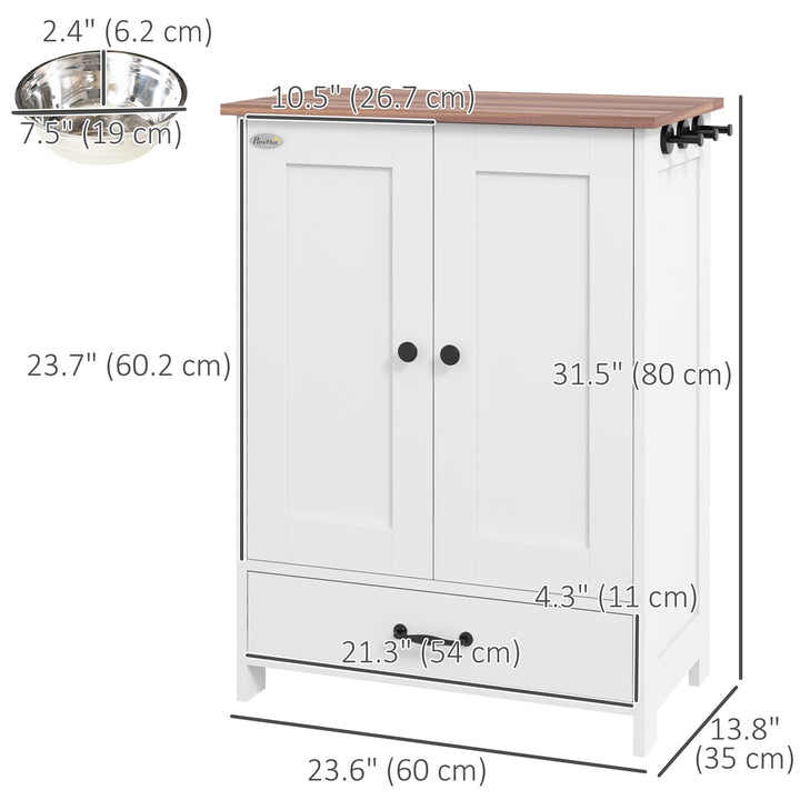 PawHut Pet Food Storage Container Dog Feeding Station w/ Adjustable Panel, Hooks, for Medium Sized Dogs, Black