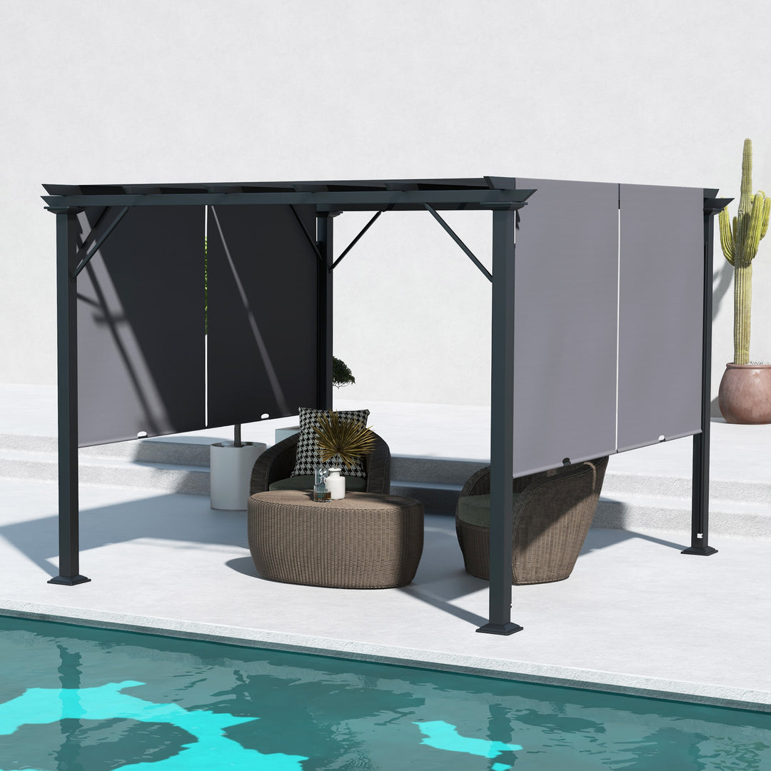 Outsunny 12' x 10' Outdoor Patio Gazebo Pergola with Retractable Canopy Roof, Steel Frame with Stakes, Unique Design, Beige