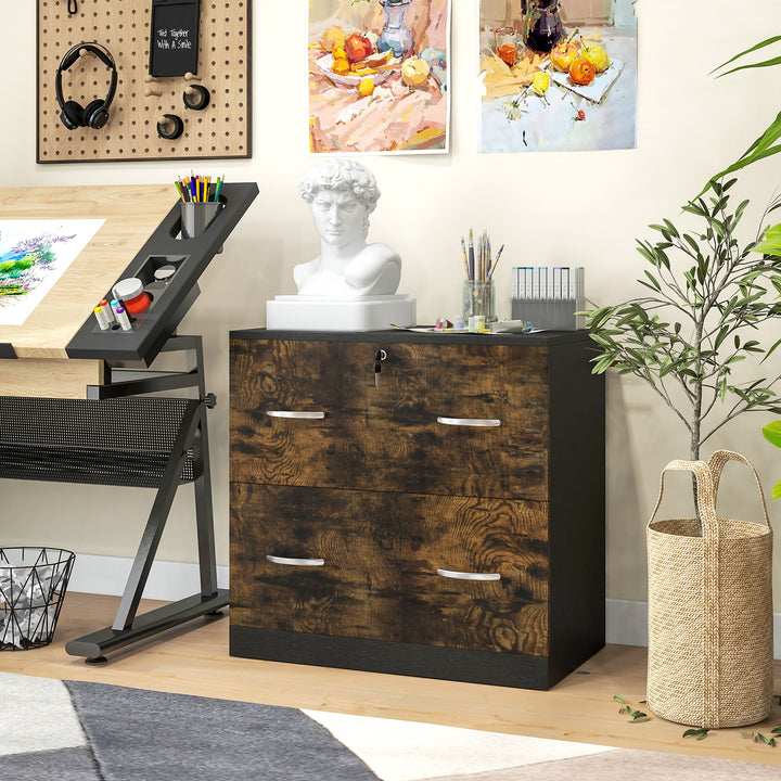 Vinsetto 2 Drawer File Cabinet with Lock, Office Filing Cabinet, Hanging Bar for Letter Size, Home Office, Grey