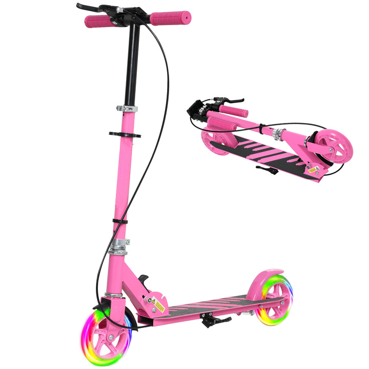 Qaba Scooter for Kids Ages 3-8 with Light Up Wheels, Adjustable Handlebar, Rear Brake & Handbrake for Girls and Boys, Black