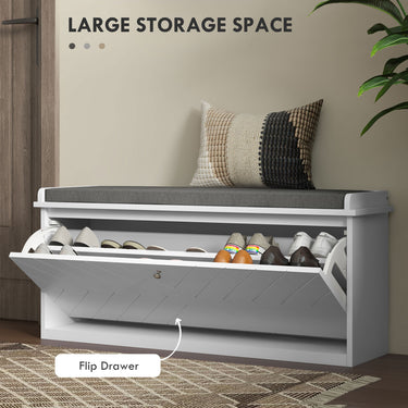 HOMCOM Shoe Storage with Seat, Upholstered Hallway Bench, Shoe Bench with Flip Drawer, Adjustable Shelf for 10 Pairs of Shoes