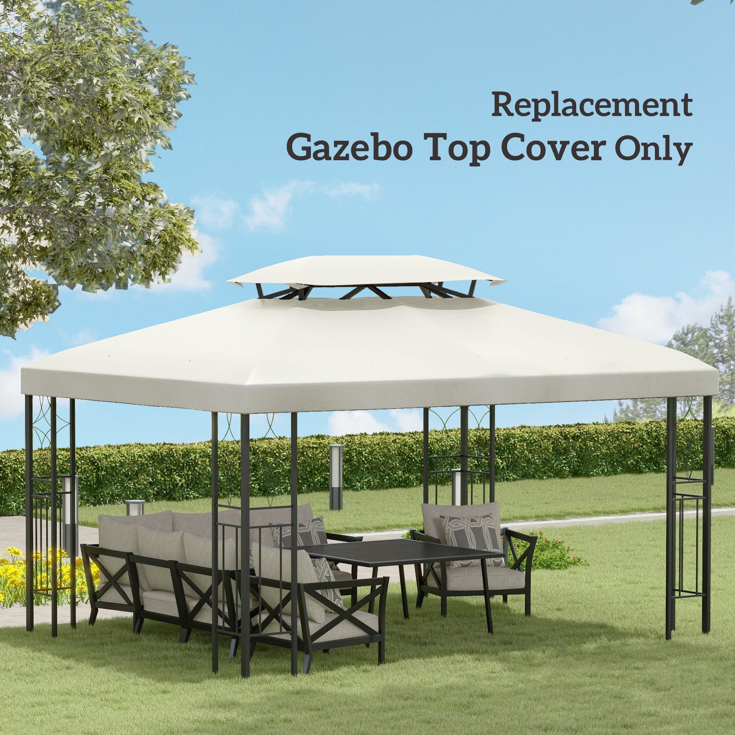 Outsunny 13' x 10' Gazebo Replacement Canopy, 2 Tier Top Roof Garden Pavilion UV Cover, Brown (TOP ONLY)