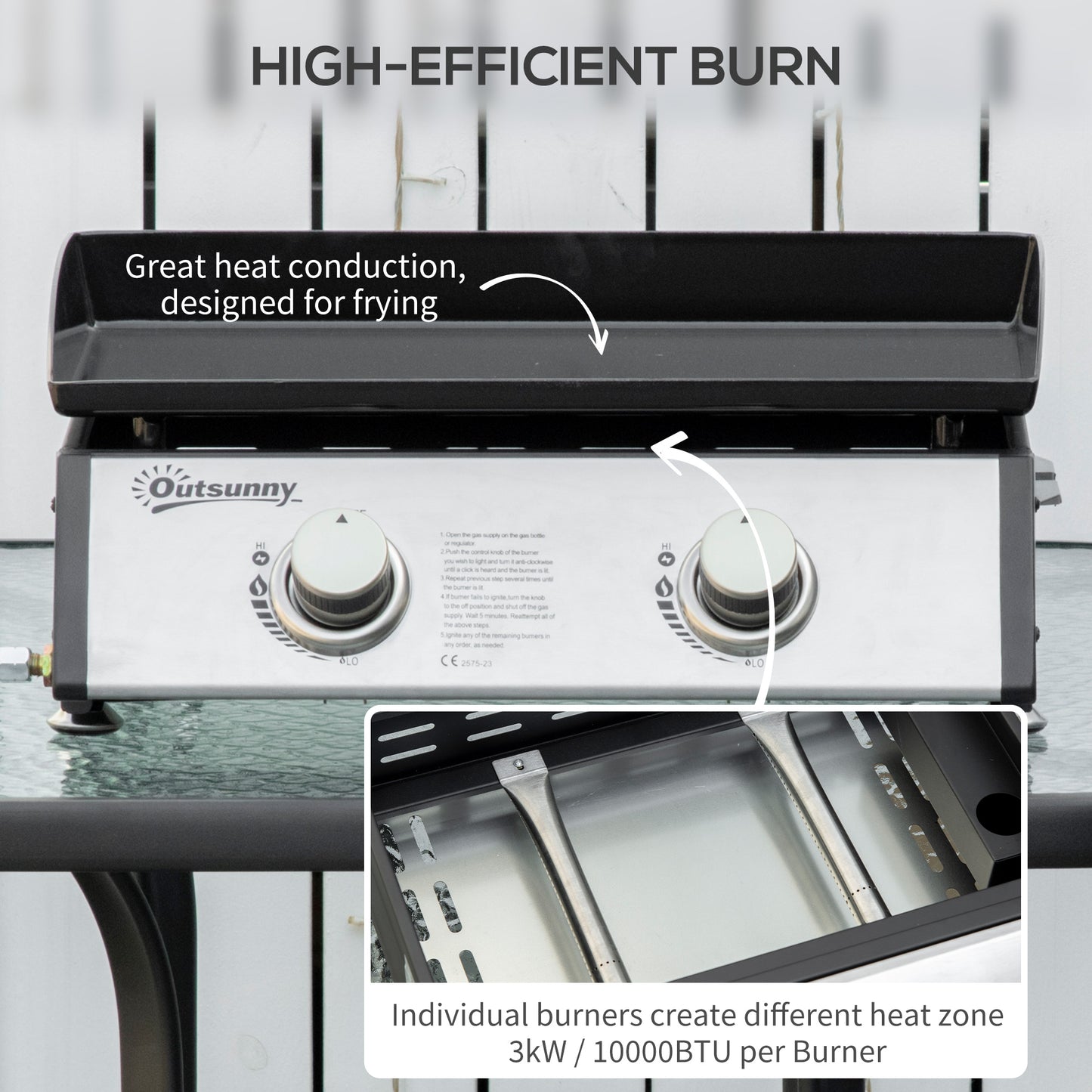 Outsunny 3 Burner Liquefied Gas Grill, Portable Tabletop BBQ Grill, for Camping, Picnic, Silver
