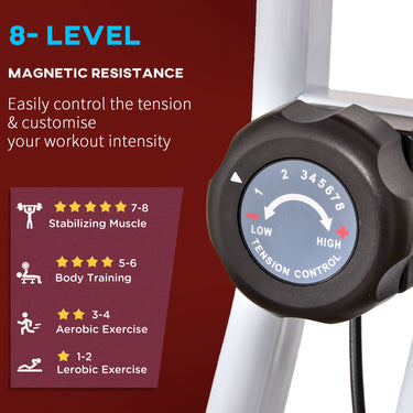 Soozier Foldable Indoor Stationary Bike with 8 Levels of Magnetic Resistance, Exercise Bike for Cardio Workout, Red