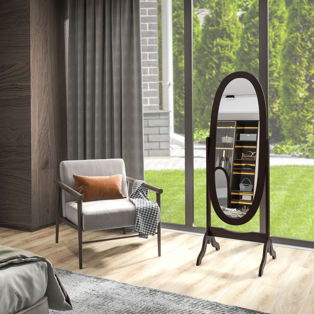 HOMCOM Floor Standing Mirror Full Length Mirror with Adjustable Angle Oval Frame for Dressing Room Bedroom Living Room White