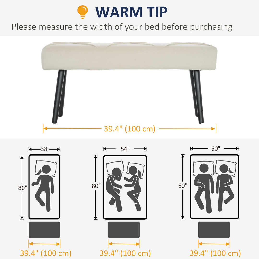 HOMCOM 39 Inches Upholstered Bedroom Bench, Modern End of Bed Bench with Steel Legs, Green