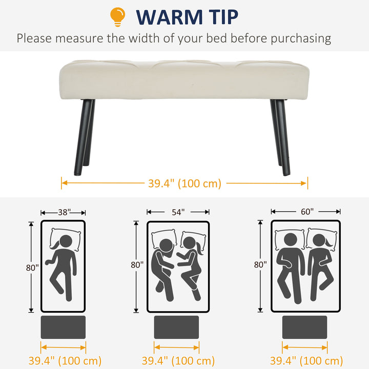 HOMCOM 39 Inches Upholstered Bedroom Bench, Modern End of Bed Bench with Steel Legs, Green